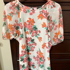Ann Taylor Floral Blouse in Pink and Orange